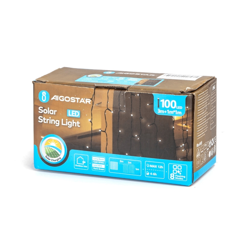 Aigostar - LED Solarne božićne lampice 100xLED/8 funkcije 4x1m IP65 hladna bela