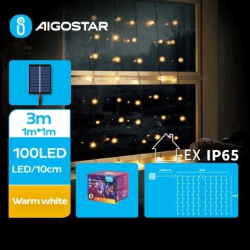 Aigostar - LED Solarne božićne lampice 100xLED/8 funkcije 4x1m IP65 topla bela