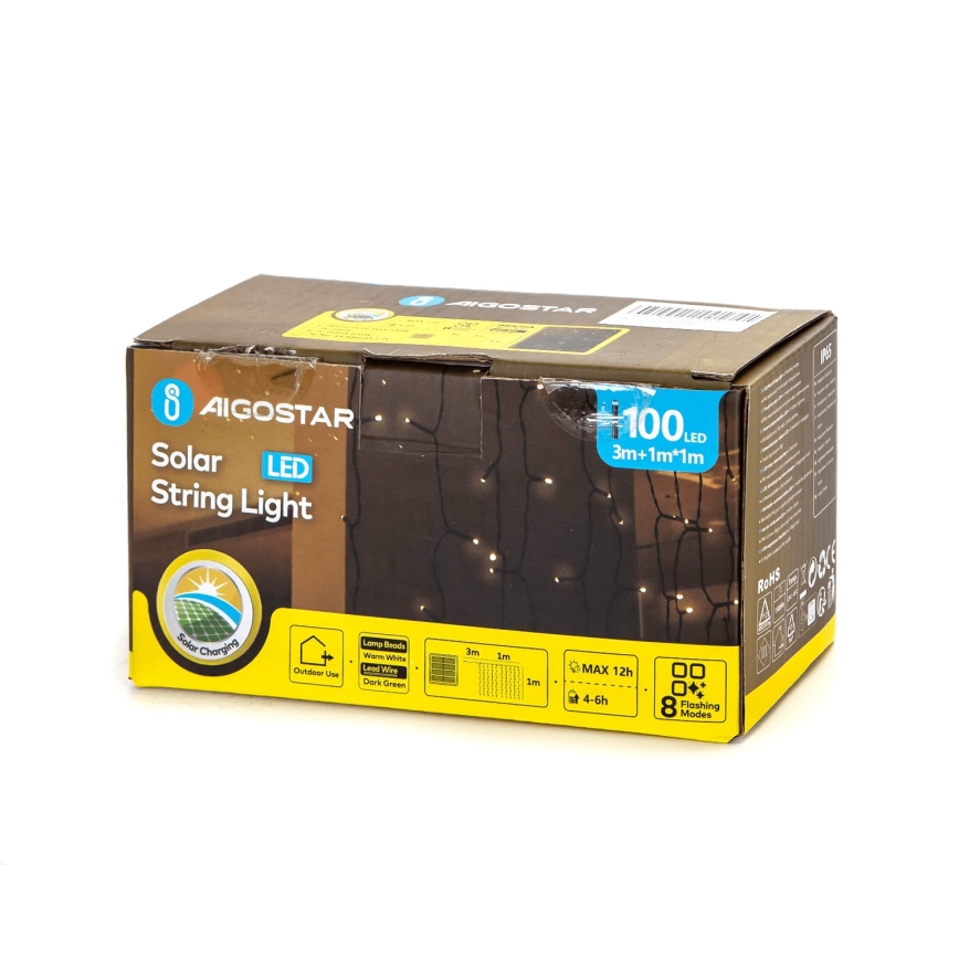 Aigostar - LED Solarne božićne lampice 100xLED/8 funkcije 4x1m IP65 topla bela