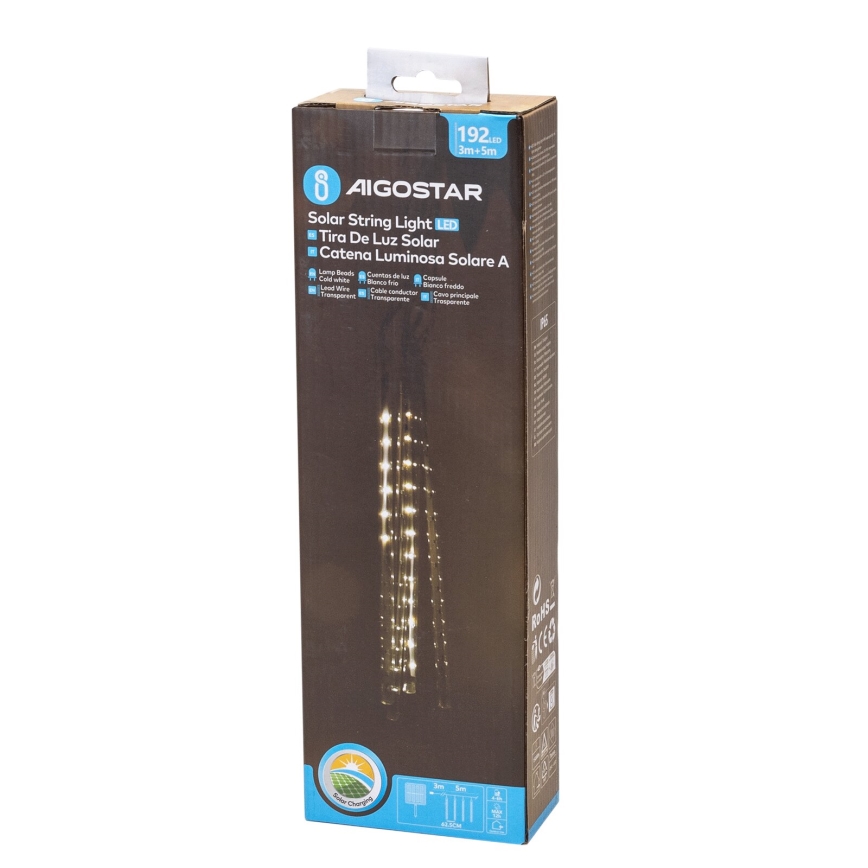 Aigostar - LED Solarne božićne lampice 192xLED/8m IP65 hladna bela