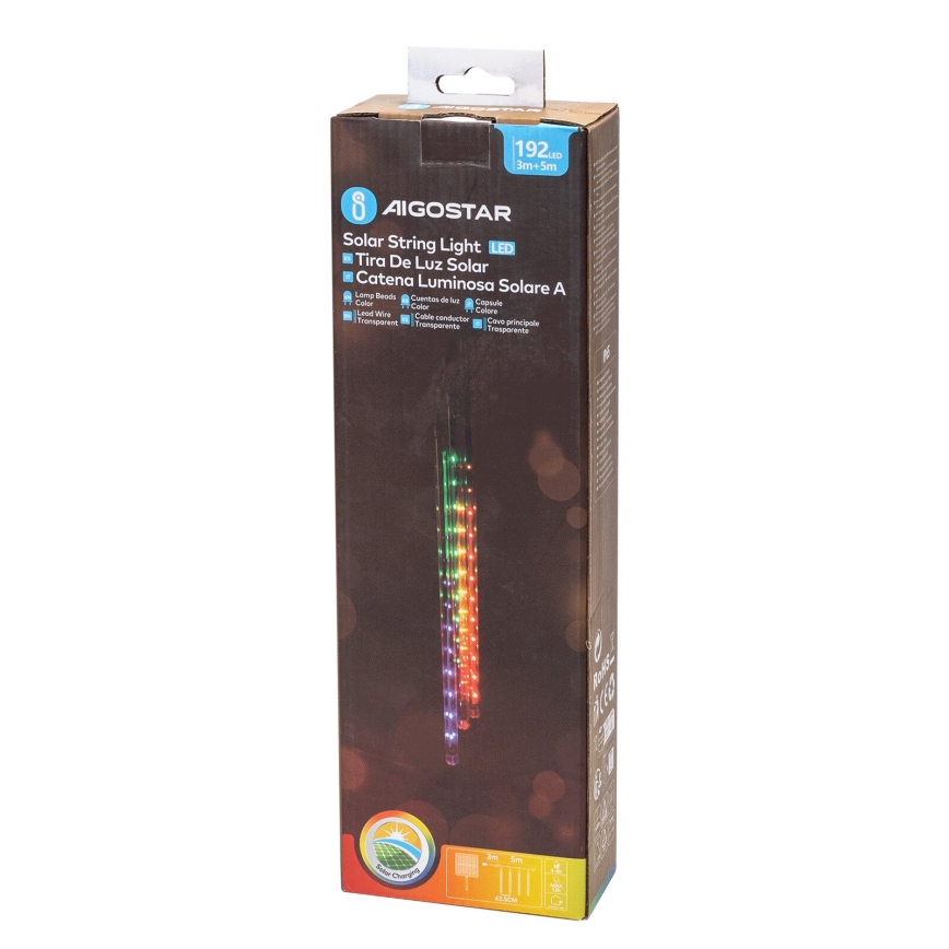 Aigostar - LED Solarne božićne lampice 192xLED/8m IP65 šareni