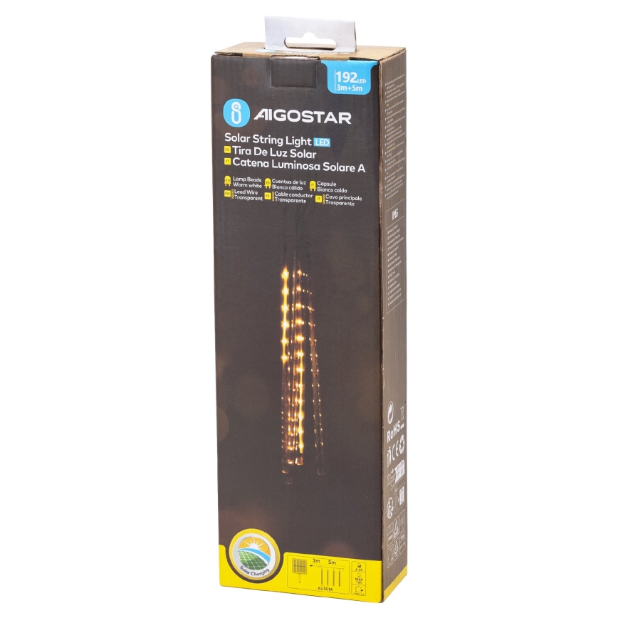 Aigostar - LED Solarne božićne lampice 192xLED/8m IP65 1200 mAh topla bela