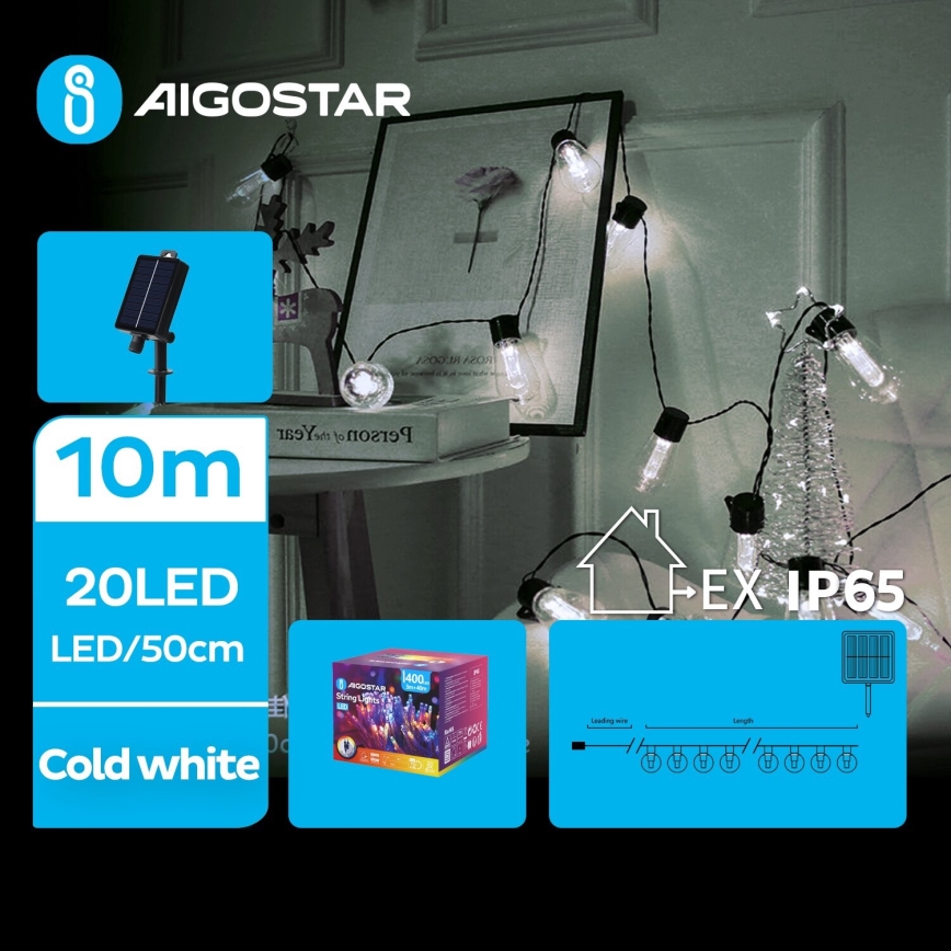 Aigostar - LED Solarne božićne lampice 20xLED/8 funkcije 11,5m 1200 mAh IP65 hladna bela