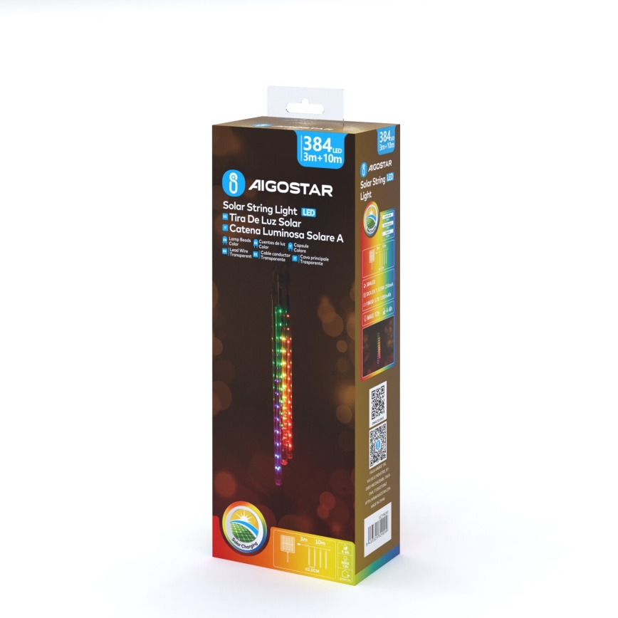 Aigostar - LED Solarne božićne lampice 384xLED/13m IP65 šareni