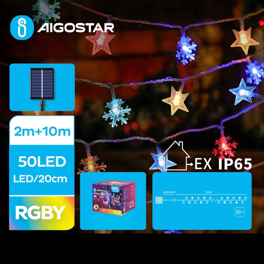 Aigostar - LED Solarne božićne lampice 50xLED/8 funkcije 800 mAh 12m IP65 šareni