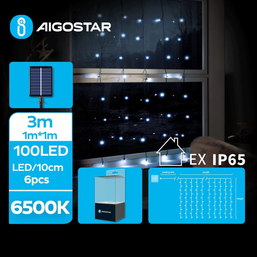 Aigostar - LED solarni božićni lanac 100xLED/8 funkcija 4x1m 800 mAh IP65 hladno-bela