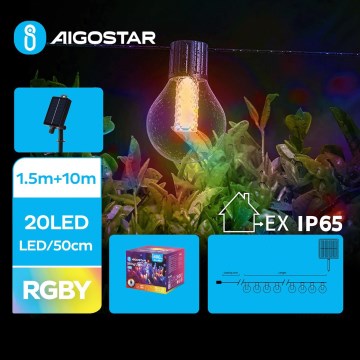 Aigostar - LED solarni božićni lanac 20xLED/8 funkcija 11,5m IP65 višebojan