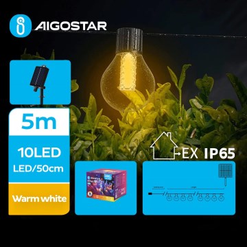Aigostar - LED Solarni dekorativni lanac 10xLED/8 funkcije 5,5m IP65 topla bela 500 mAh