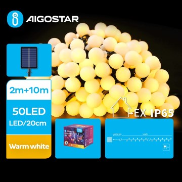Aigostar - LED Solarni dekorativni lanac 50xLED/8 funkcije 12m 800 mAh IP65 topla bela