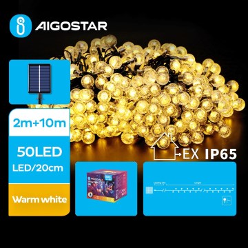 Aigostar - LED Solarni dekorativni lanac 50xLED/8 funkcije 12m 800 mAh IP65 topla bela