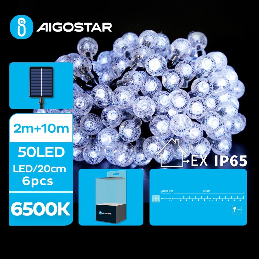 Aigostar - LED Solarni dekorativni lanac 50xLED/8 funkcije 12m IP65 hladna bela 800 mAh