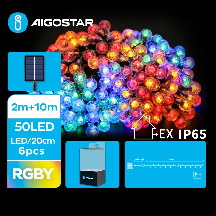 Aigostar - LED Solarni dekorativni lanac 50xLED/8 funkcije 12m IP65 šareni 800 mAh