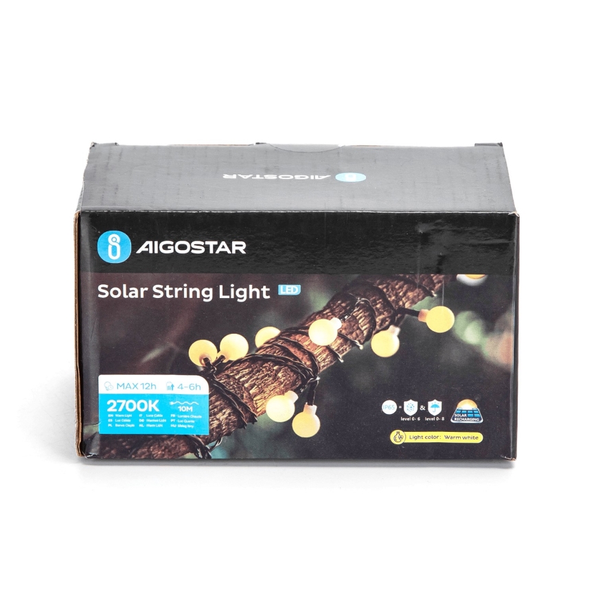 Aigostar - LED Solarni dekorativni lanac 50xLED/8 funkcije 12m IP65 topla bela