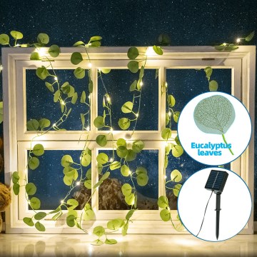 Aigostar - LED solarni lanac 100xLED/12m IP65 topla bela eukaliptus