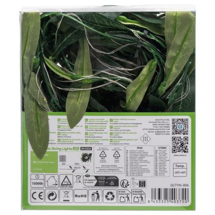 Aigostar - LED solarni lanac 100xLED/12m IP65 topla bela olive