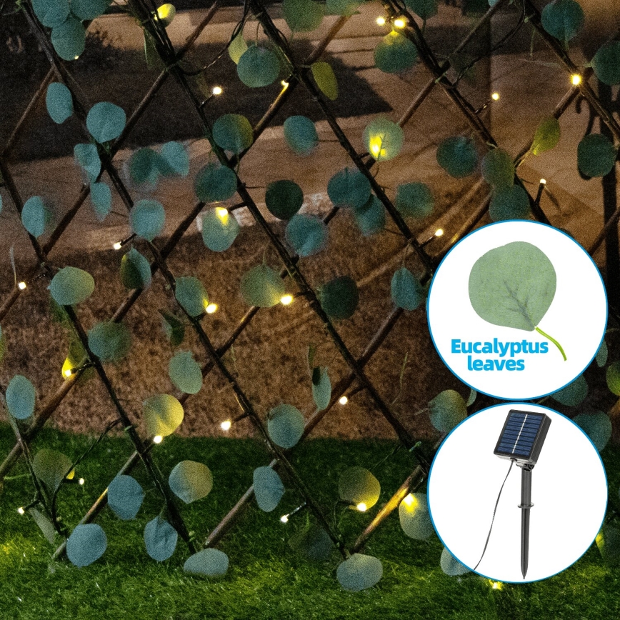 Aigostar - LED solarni lanac 102xLED/2x0,7m IP65 topla bela eukaliptus