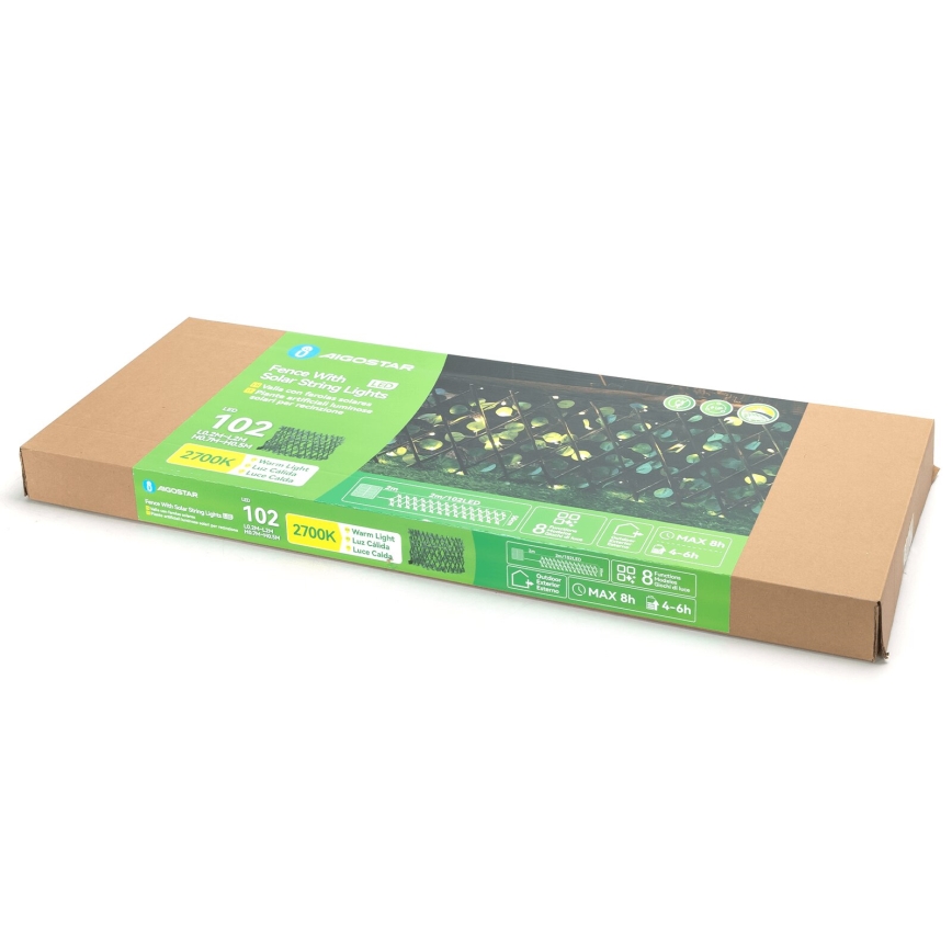 Aigostar - LED solarni lanac 102xLED/2x0,7m IP65 topla bela eukaliptus