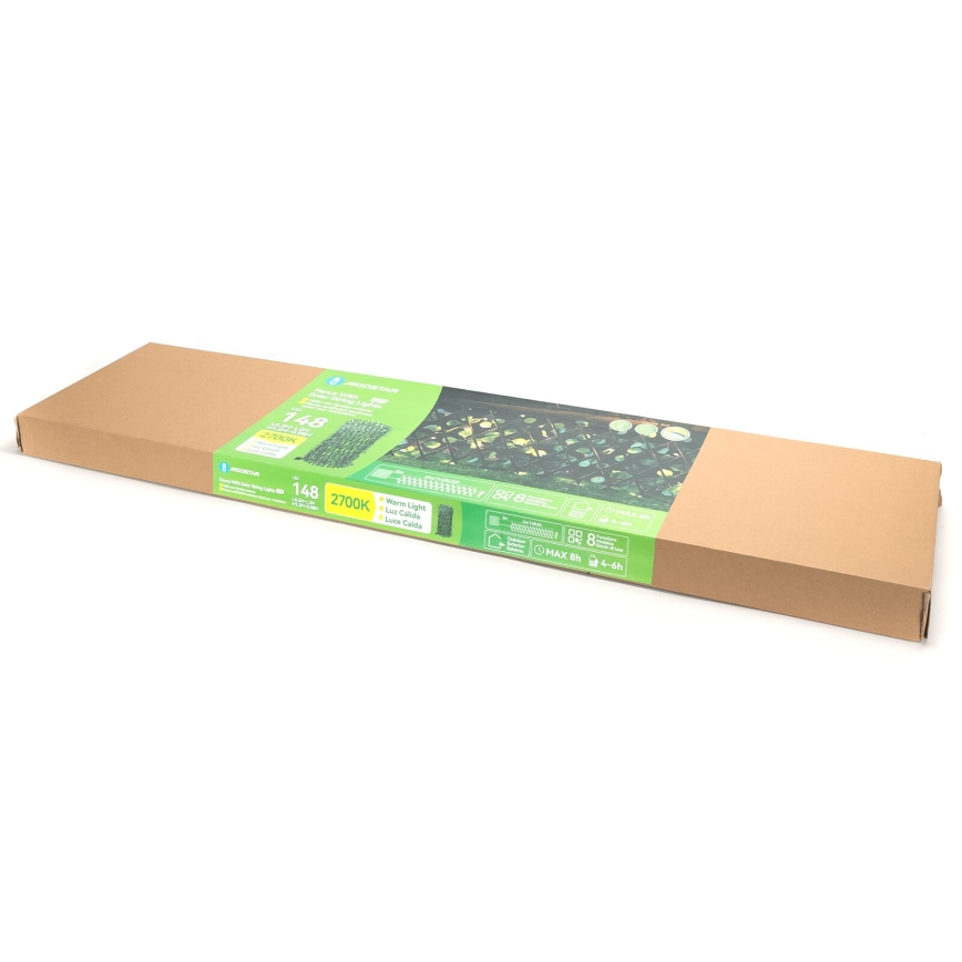 Aigostar - LED solarni lanac 148xLED/2x1,2m IP65 topla bela eukaliptus