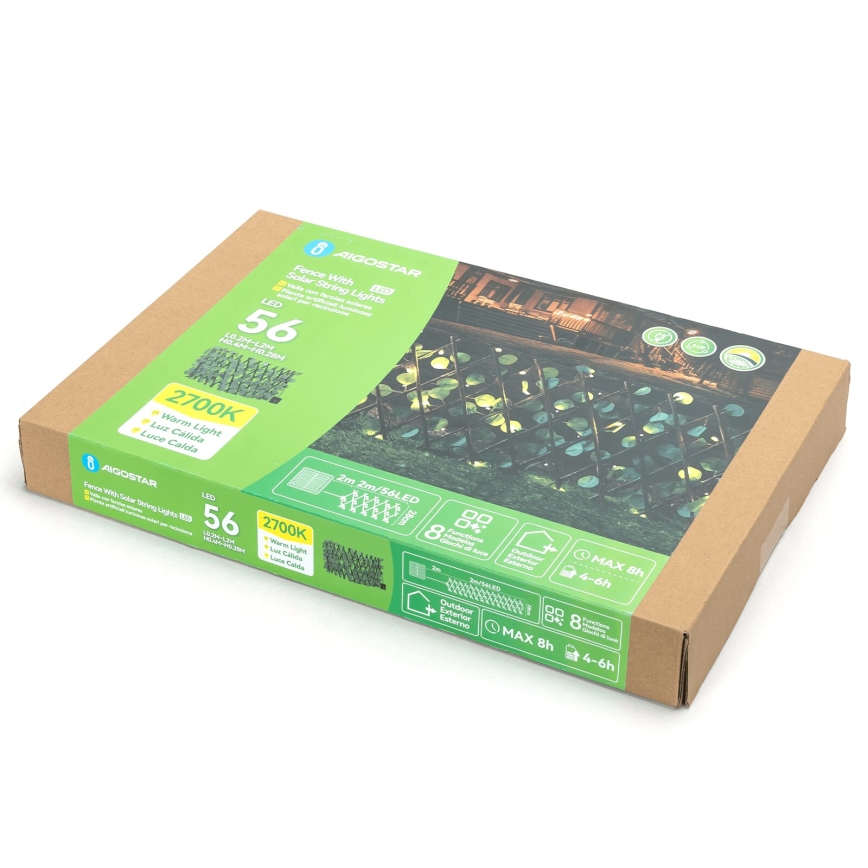 Aigostar - LED solarni lanac 56xLED/2x0,4m IP65 topla bela eukaliptus
