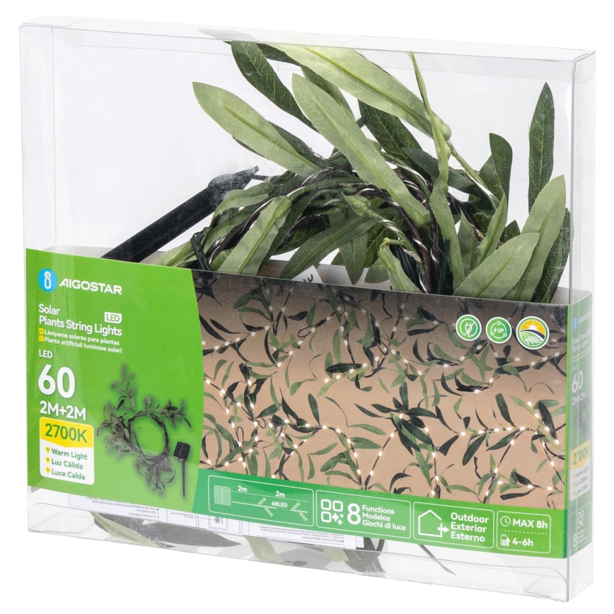 Aigostar - LED solarni lanac 60xLED/4m IP65 topla bela olive