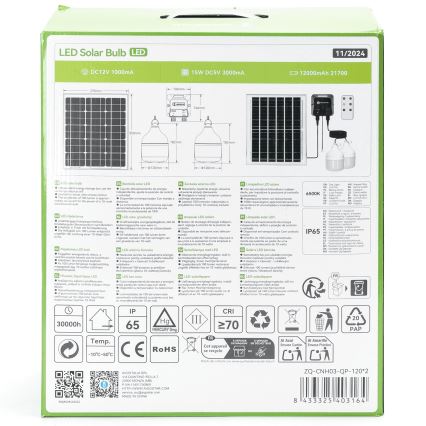 Aigostar - LED Solarni luster 2xLED/70W/12V 12000 mAh 6500K pr. 12 cm + Daljinski upravljač