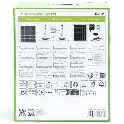Aigostar - LED Solarni luster 2xLED/70W/12V 12000 mAh 6500K pr. 23,5 cm + Daljinski upravljač