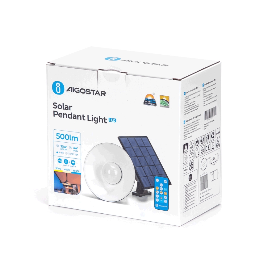 Aigostar - LED Prigušivi solarni luster na sajli LED/3,2V 3000K/4000K/6500K IP65 + Daljinski upravljač