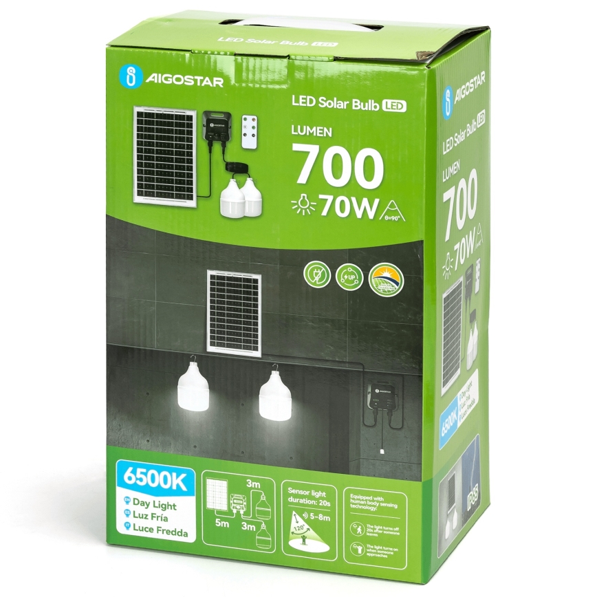Aigostar - LED Solarni luster sa senzorom 2xLED/35W/12V 6000 mAh 6500K pr. 10 cm + Daljinski upravljač