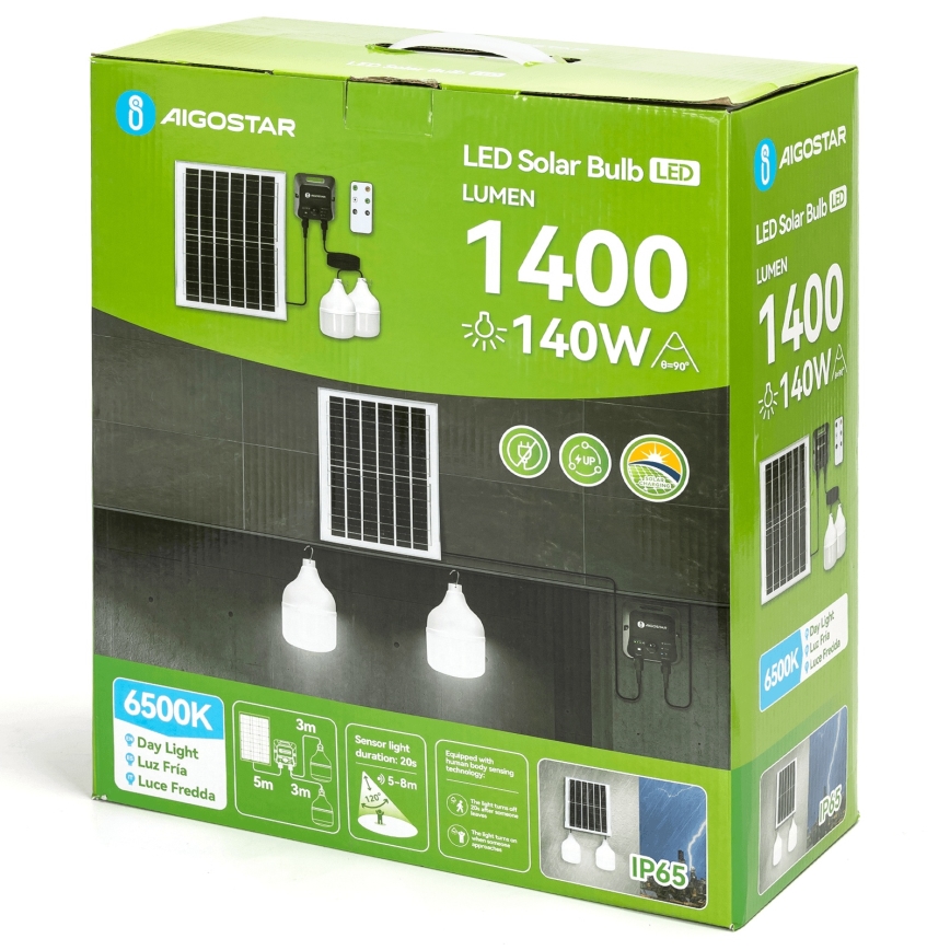 Aigostar - LED Solarni luster sa senzorom 2xLED/70W/12V 12000 mAh 6500K pr. 12 cm + Daljinski upravljač