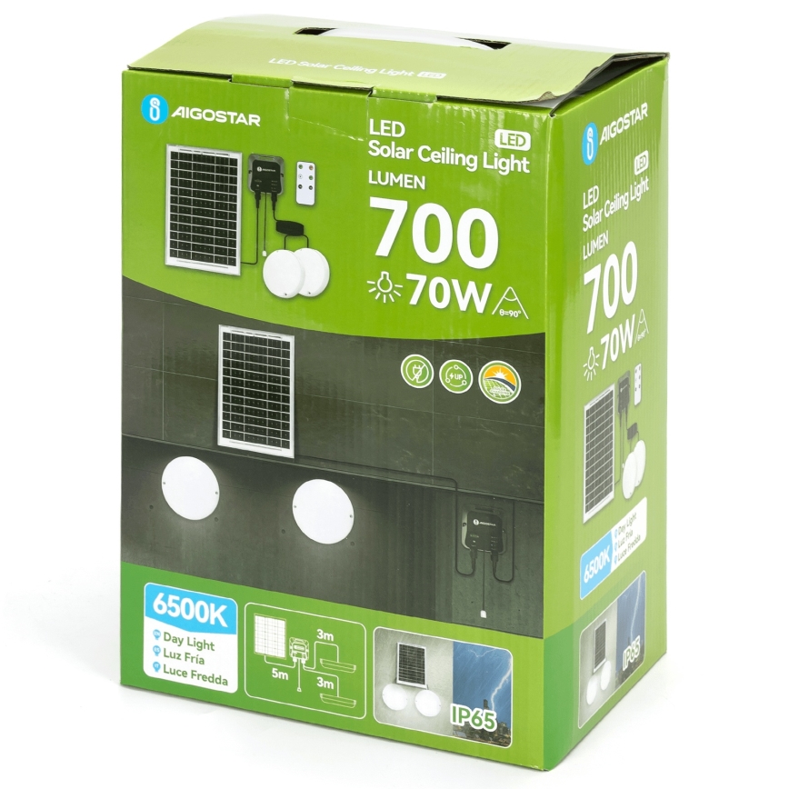 Aigostar - LED Solarno svetlo 2xLED/35W/12V 6000 mAh 6500K pr. 16,8 cm + Daljinski upravljač