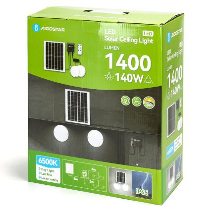 Aigostar - LED Solarno svetlo 2xLED/70W/12V 12000 mAh 6500K pr. 20,5 cm + Daljinski upravljač