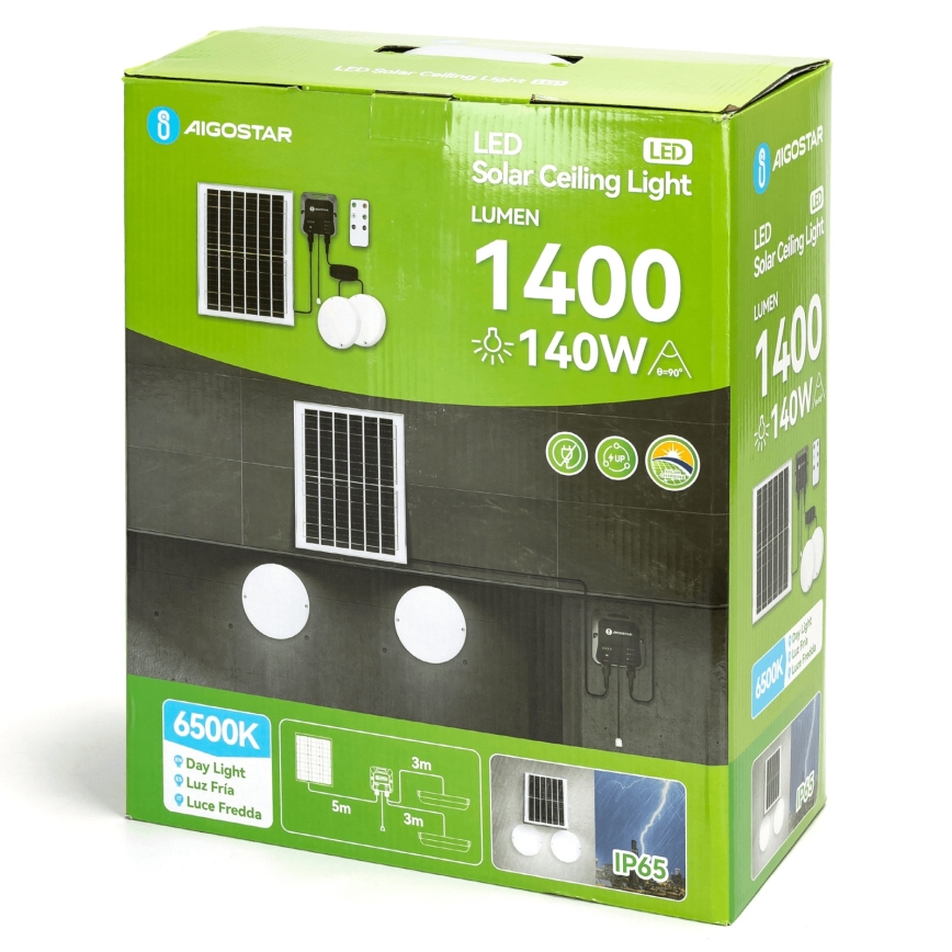 Aigostar - LED Solarno svetlo 2xLED/70W/12V 12000 mAh 6500K pr. 20,5 cm + Daljinski upravljač