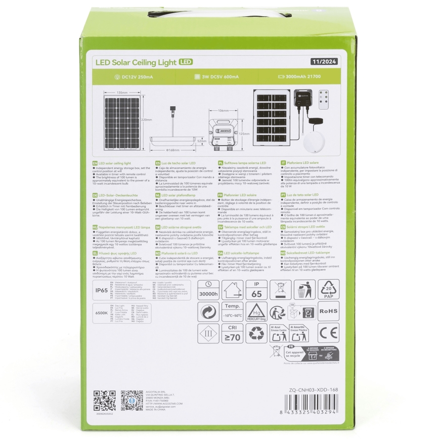 Aigostar - LED Solarno svetlo LED/35W/12V 3000 mAh 6500K pr. 16,8 cm + Daljinski upravljač