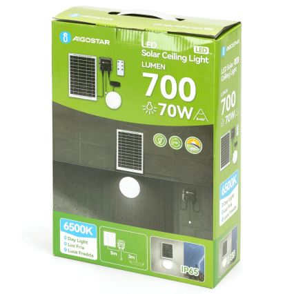 Aigostar - LED Solarno svetlo LED/70W/12V 6000 mAh 6500K pr. 20,5 cm + Daljinski upravljač