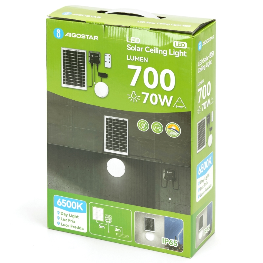 Aigostar - LED Solarno svetlo LED/70W/12V 6000 mAh 6500K pr. 20,5 cm + Daljinski upravljač