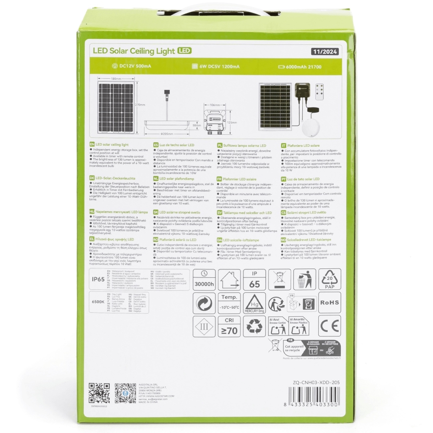 Aigostar - LED Solarno svetlo LED/70W/12V 6000 mAh 6500K pr. 20,5 cm + Daljinski upravljač