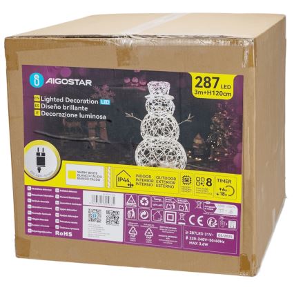 Aigostar - LED spoljašnja božićna dekoracija 3,6W/31/230V 2700K 120 cm IP44 snegović