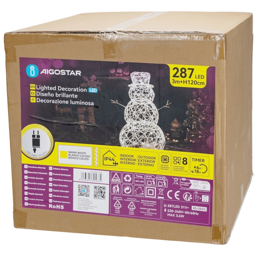 Aigostar - LED spoljašnja božićna dekoracija 3,6W/31/230V 2700K 120 cm IP44 snegović