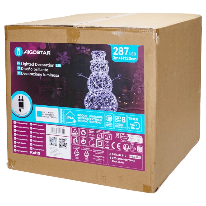 Aigostar - LED spoljašnja božićna dekoracija 3,6W/31/230V 6500K 120cm IP44 snegović