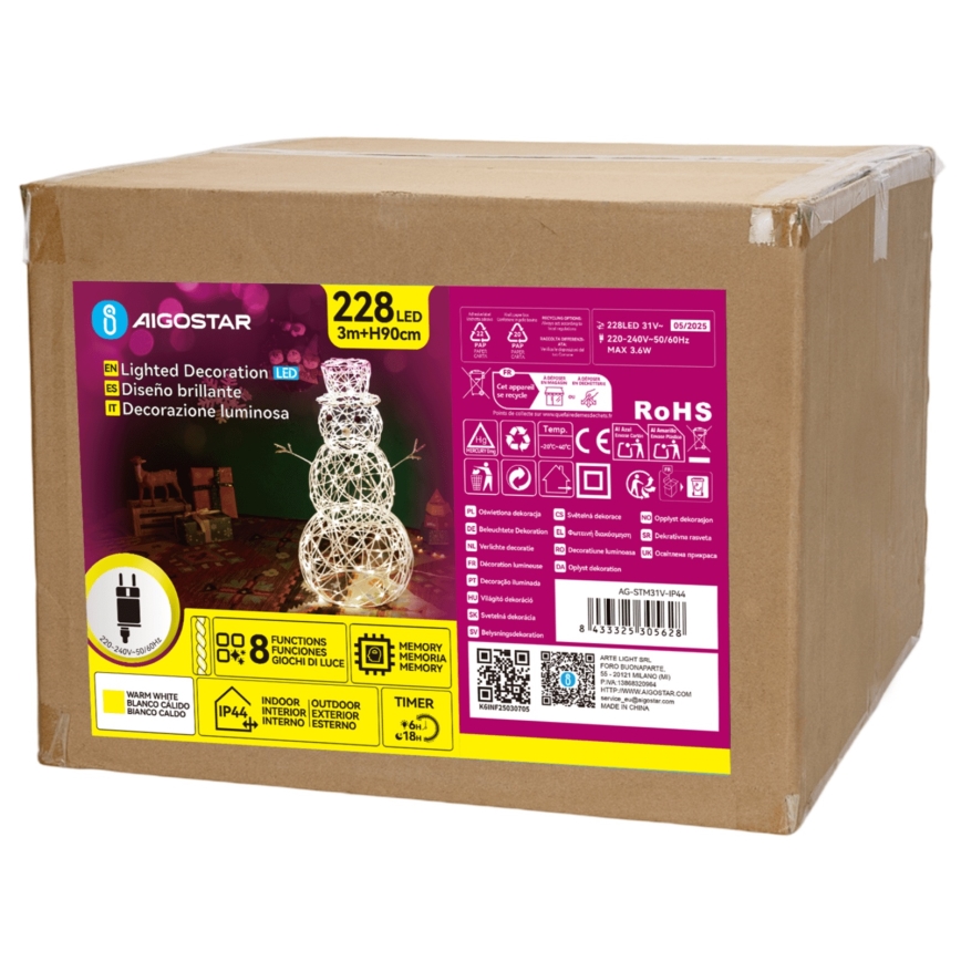 Aigostar - LED spoljašnja božićna dekoracija LED/3,6W/31/230V 2700K 90 cm IP44 sneško