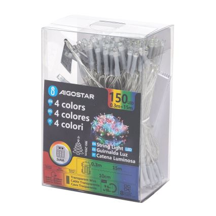 Aigostar - LED spoljašnja božićna girlanda 150xLED/8 funkcija 3xAA 15,3m IP44 višebojna
