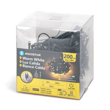 Aigostar - LED spoljašnja božićna girlanda 200xLED/8 funkcija 13m IP44 topla bela