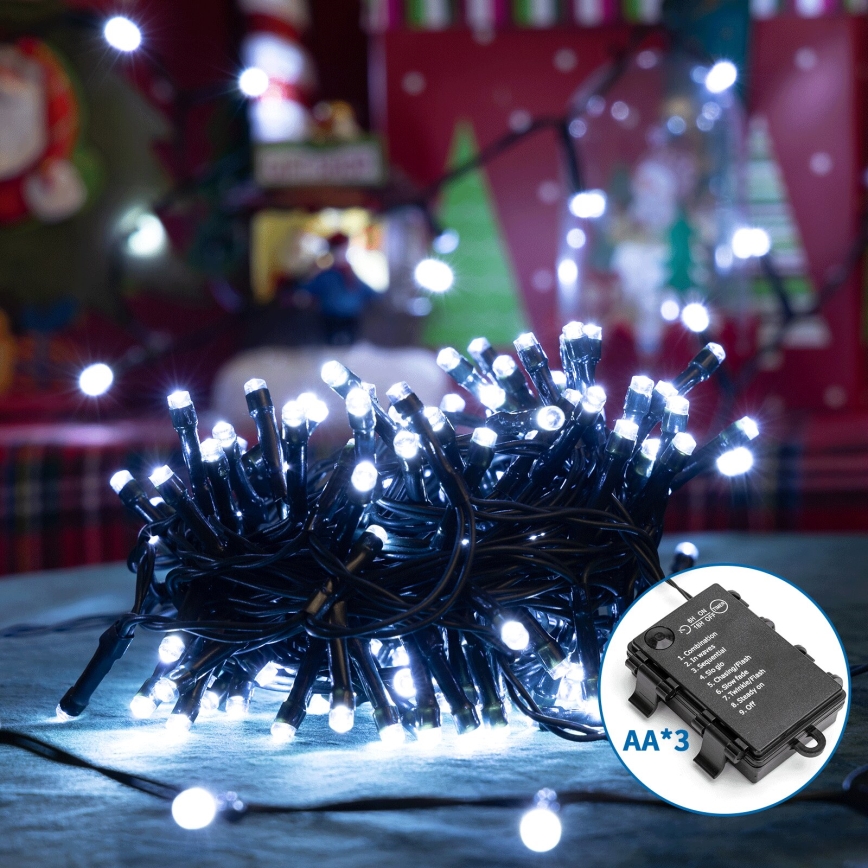 Aigostar - LED spoljašnja božićna girlanda 200xLED/8 funkcija/3xAA 10,3m IP44 hladno bela