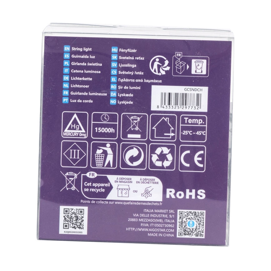 Aigostar - LED spoljašnja božićna girlanda 200xLED/8 funkcija 3xAA 10,3m IP44 višebojna