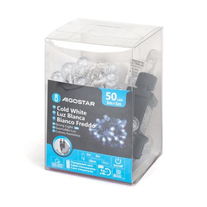 Aigostar - LED spoljašnja božićna girlanda 50x LED / 8 funkcija, 8 m, IP44, hladno bela