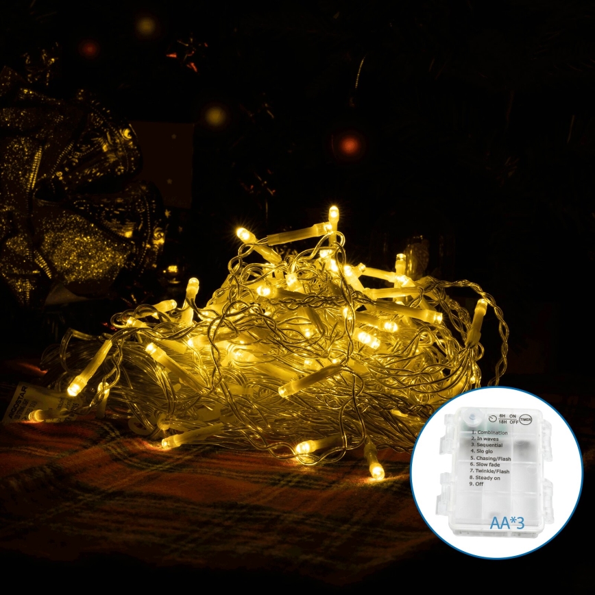 Aigostar-LED spoljašnja božićna svetlosna girlanda 200xLED/8 funkcija 3xAA 6x1,5m IP44 topla bela