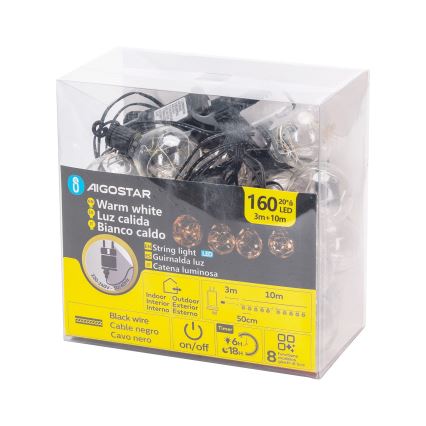 Aigostar - LED spoljašnja dekorativna girlanda 160xLED 10m IP44 topla bela