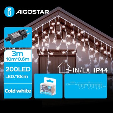 Aigostar - LED Spoljašnje božićne lampice 200xLED/8 funkcije 13x0,6m IP44 hladna bela