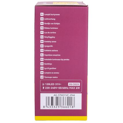 Aigostar - LED spoljašnji božićni lanac 120xLED/6W/230V/8 funkcija 3x0,6m IP44 topla bela + daljinski upravljač