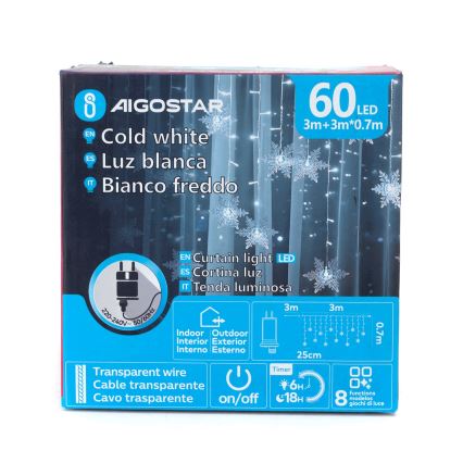 Aigostar - LED božićna girlanda za spoljašnju upotrebu 120 LED / 8 funkcija 3 x 0,7 m IP44 hladno bela + daljinski upravljač